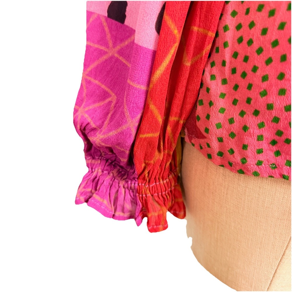 Blank London Anthro Pink Multi Polka Dot Boho ‎ Blouse S Long Sleeve Flowy Art - Picture 4 of 11